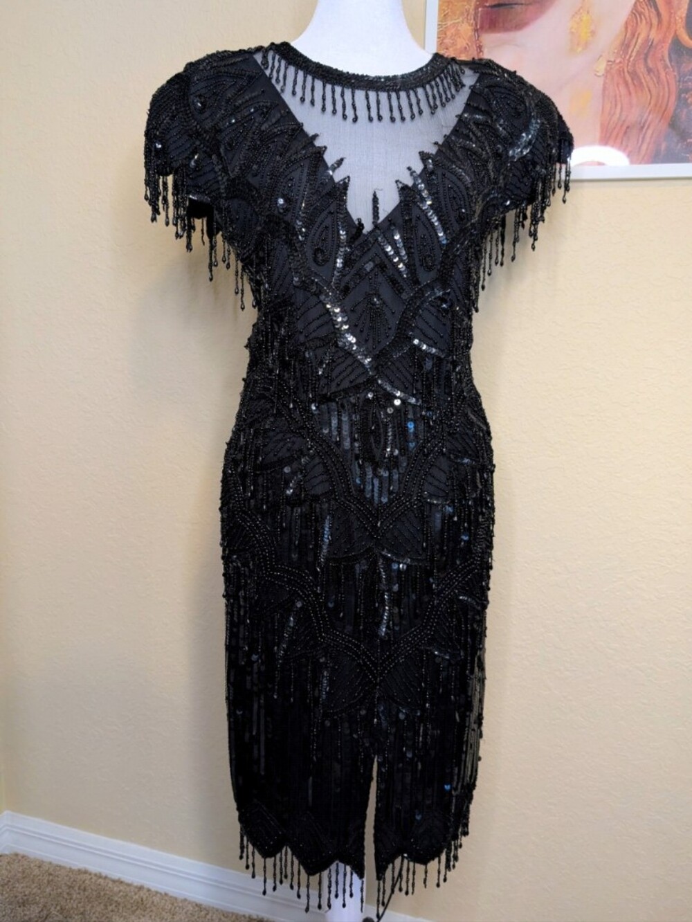 Vintage Laurence Kazar Silk Beaded Coctail Dress - Picture 3 of 13
